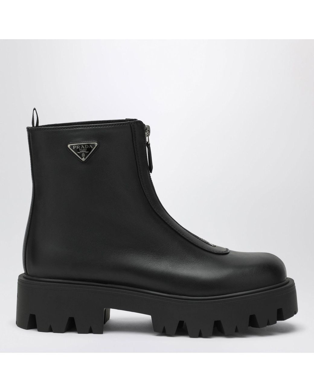 Prada Black Leather Zipup Ankle Boots
