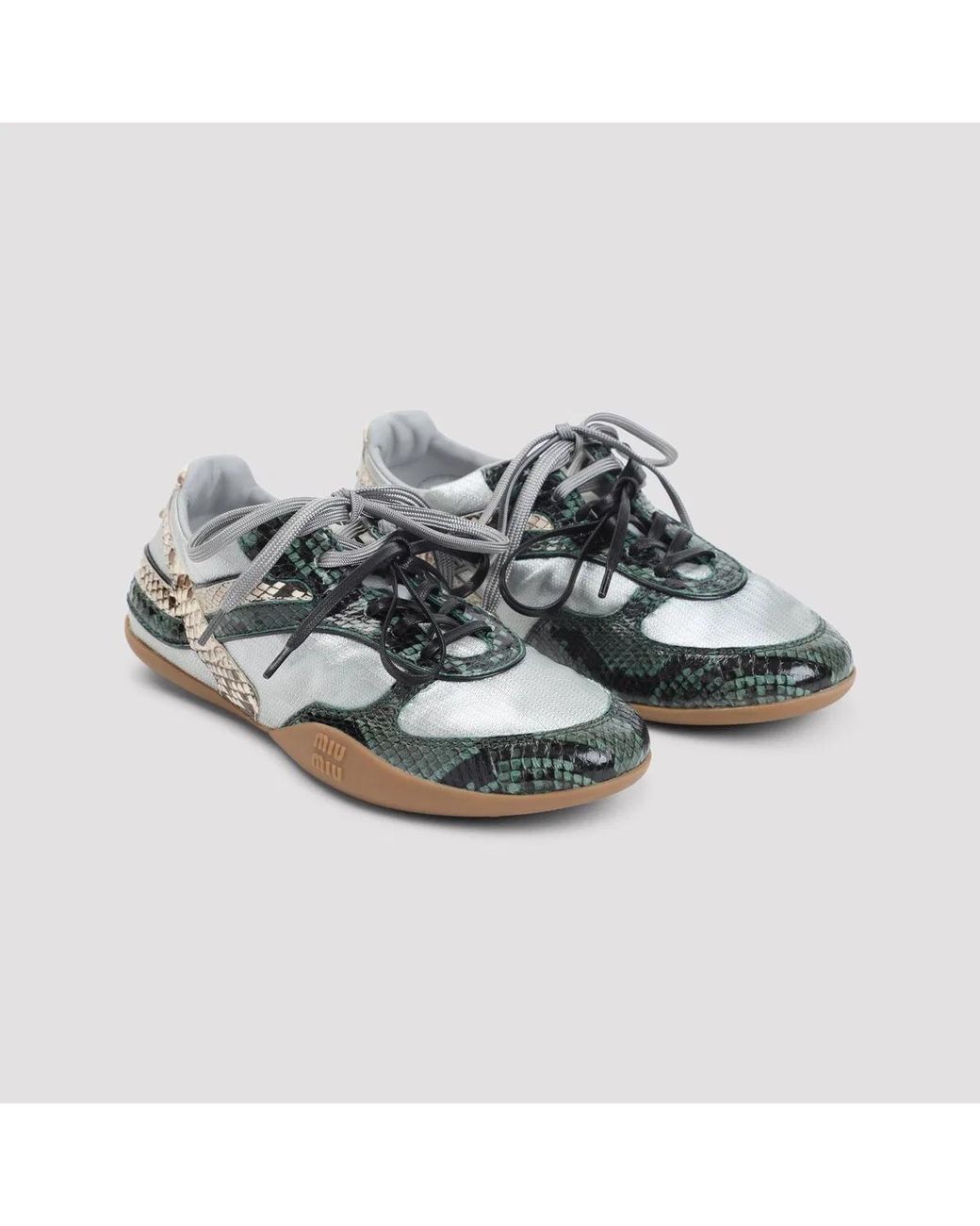 Miu Miu Green Gymnasium Technical Fabric And Python-Print Ayers Leather Sneakers