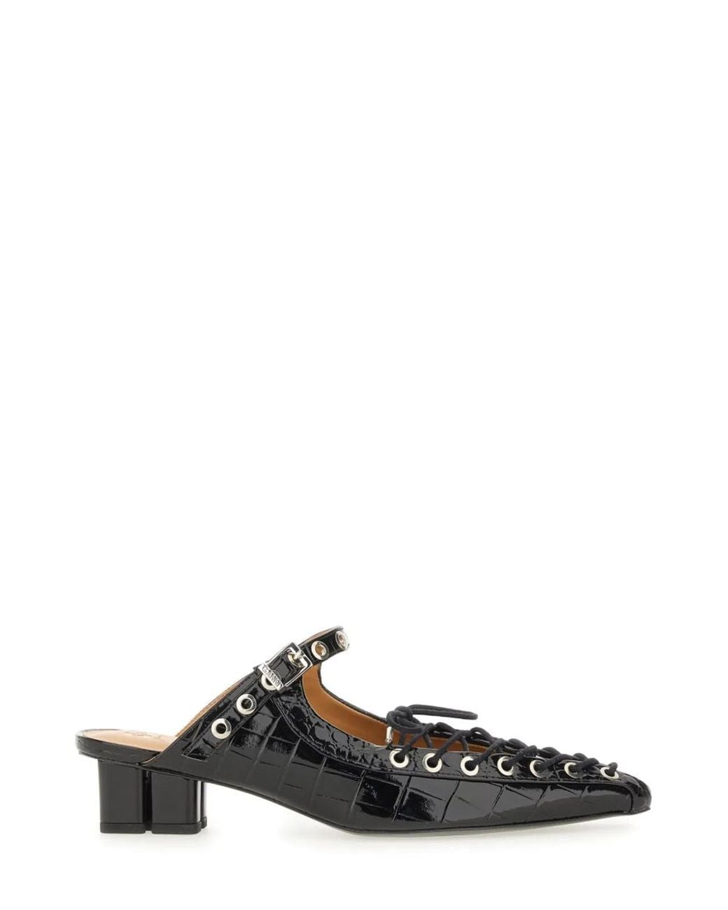 Ganni Black Recycled Leather Lace-Up Moccasins