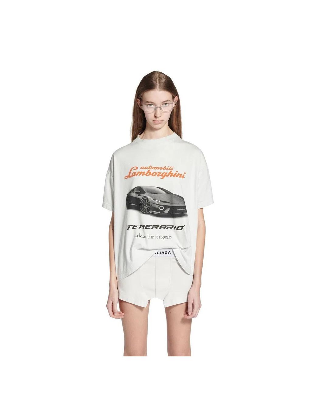 Balenciaga White Lamborghini Oversized Printed Cotton-Jersey T-Shirt for men