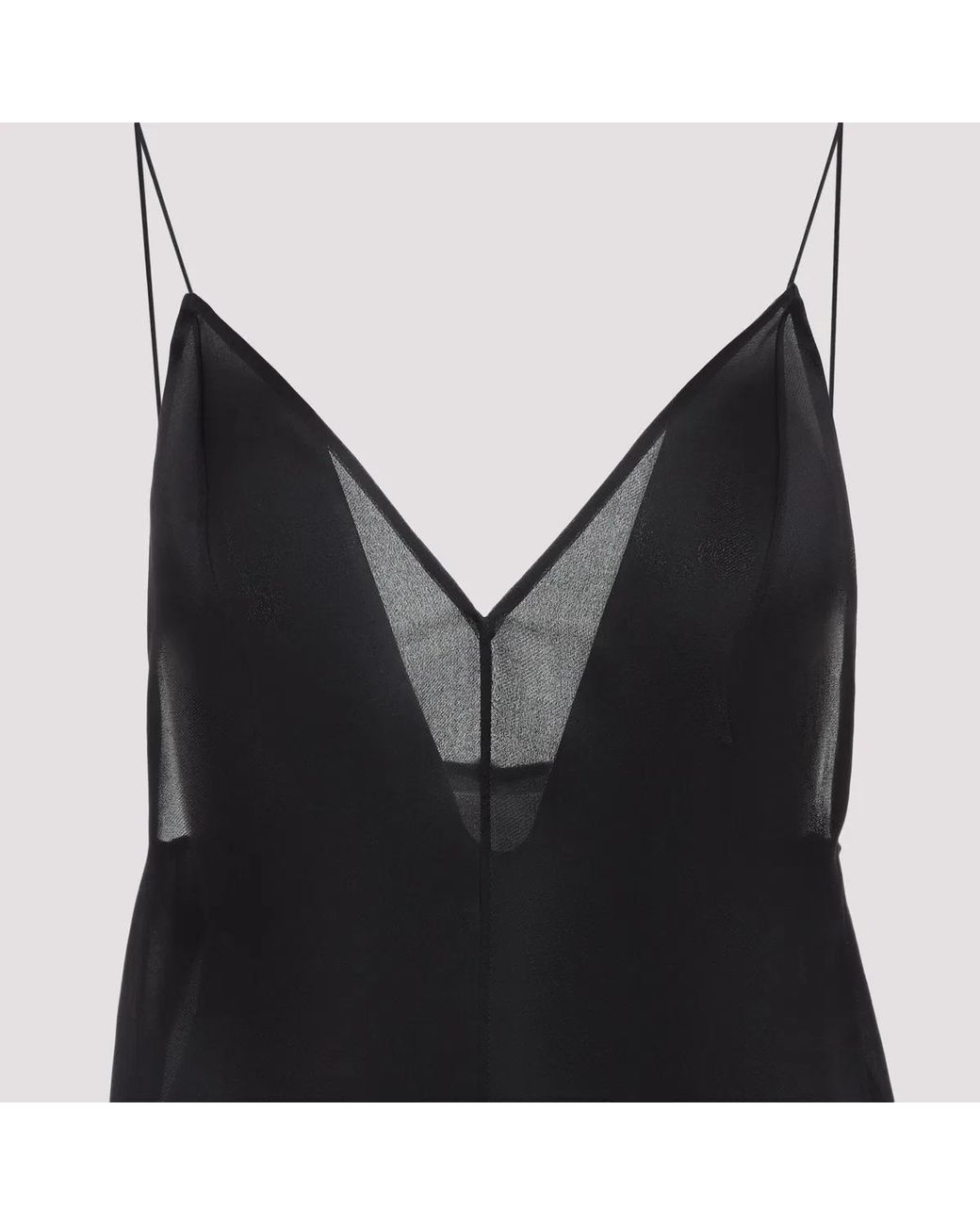 Khaite Black Deep V-Neck Silk Top With Spaghetti Straps