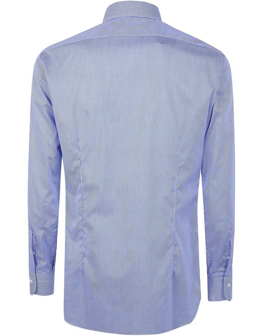 Barba Napoli Blue Classic Cotton Twill "Stright Bacchetta" Shirt for men