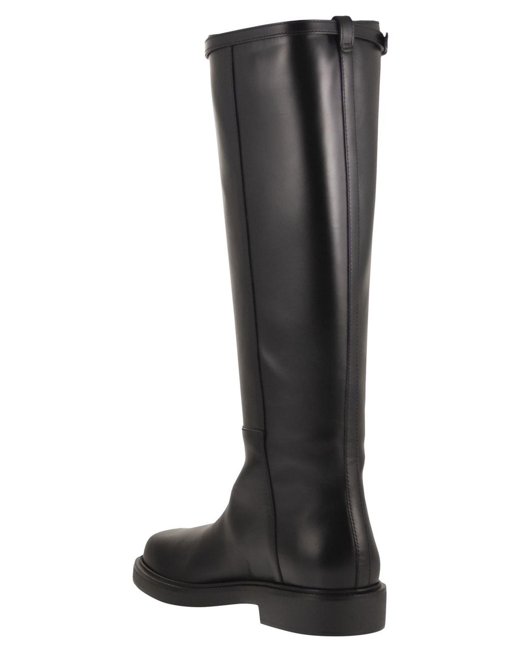 Tod's Black Calfskin Leather Knee-High Boots With T Detail