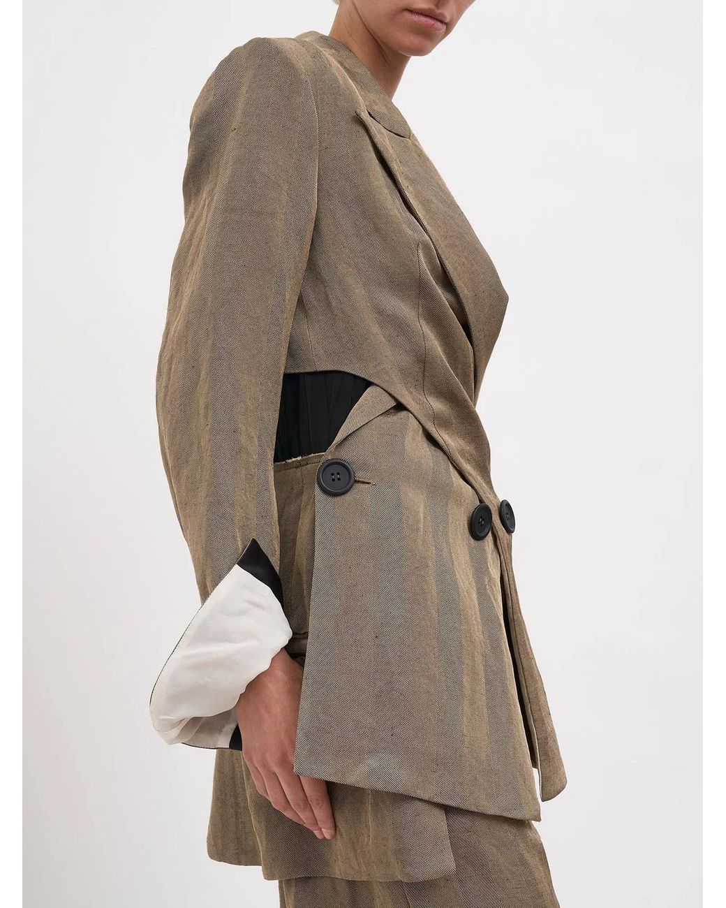 Alessandra Marchi Natural Double-Breasted Linen Jacket
