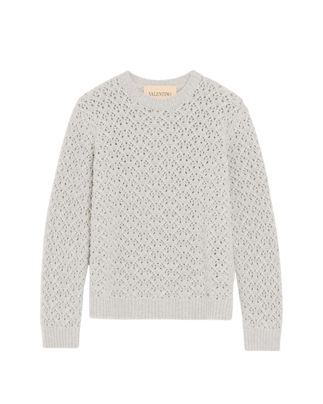 Valentino White Wool And Cashmere Jumper With Metallic V Detail for men