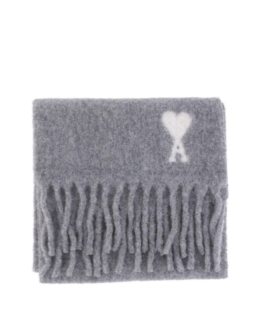 AMI Gray Ami De Coeur Wool Scarf