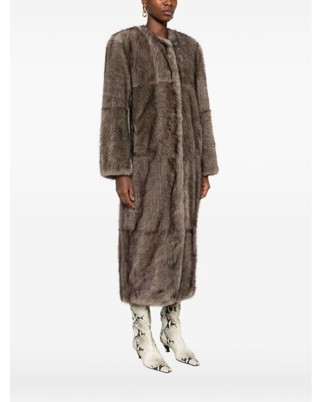 Stand Studio Brown Hilma Faux Fur Long Coat