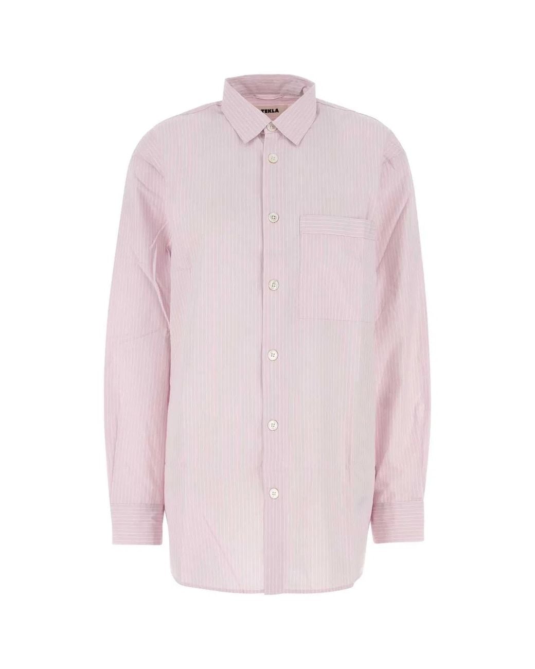 Tekla Pink Embroidered Poplin Oversize Pyjama Shirt
