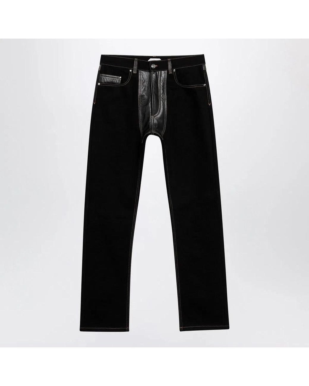 Versace Black Straight-Leg Denim And Leather Jeans for men