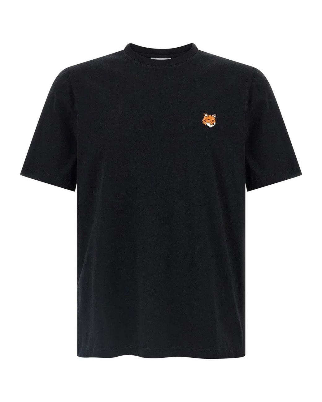 Maison Kitsuné Black Crew Neck Cotton T-Shirt With Logo for men