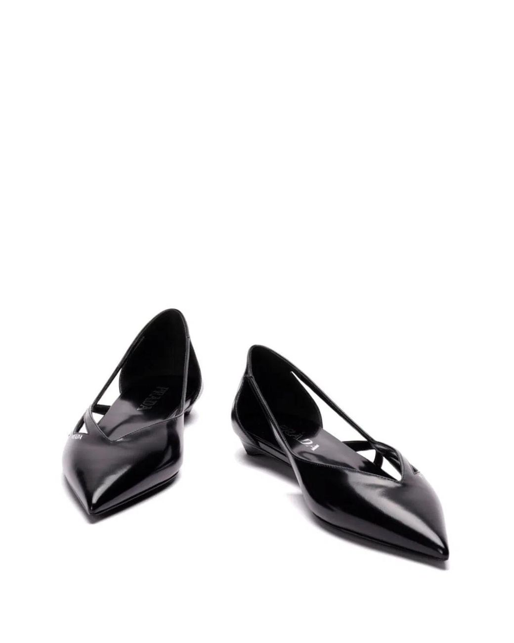 Prada Black 15Mm Cut-Out Leather Ballerina Shoes