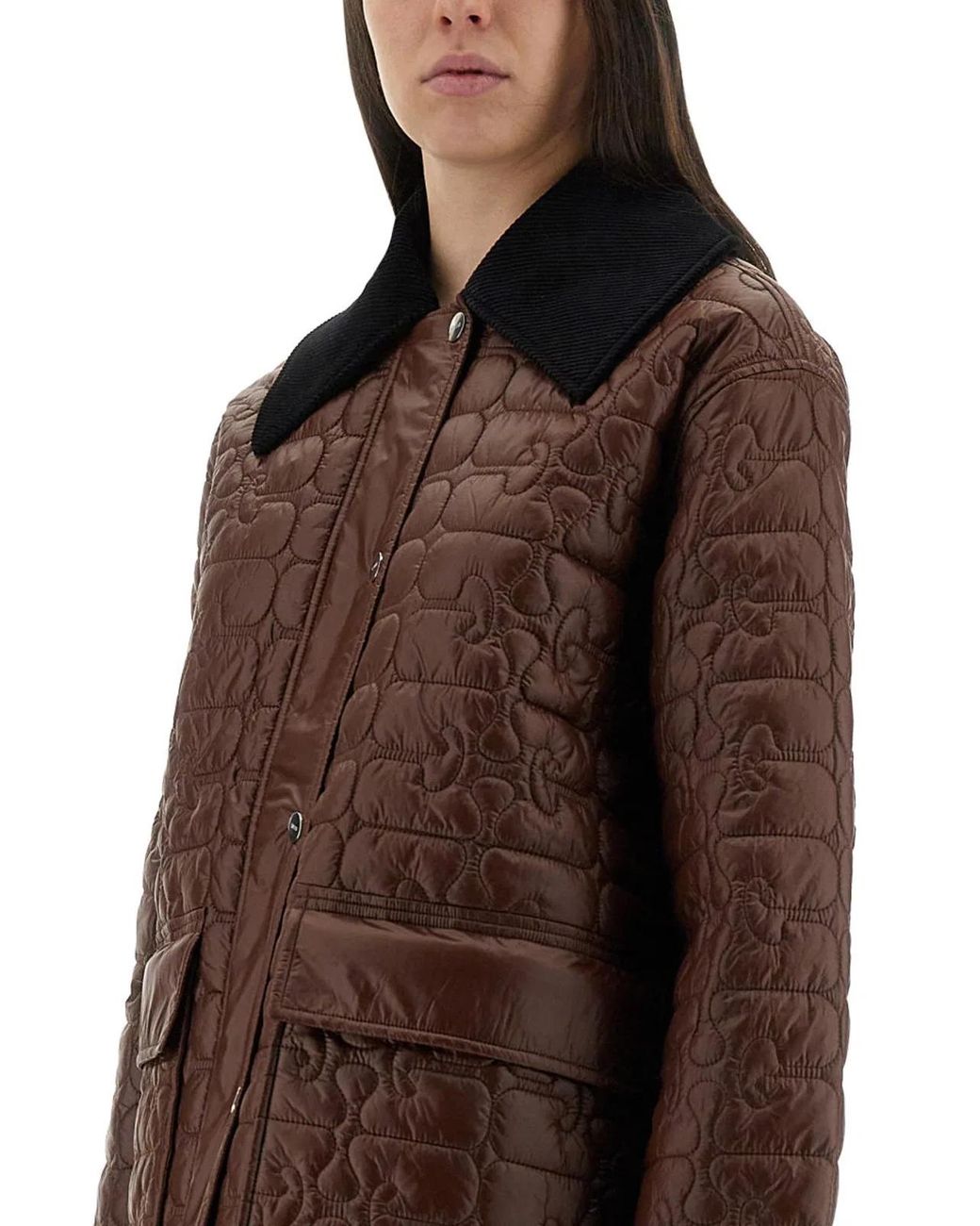 Ganni Brown Quilted Midi Jacket