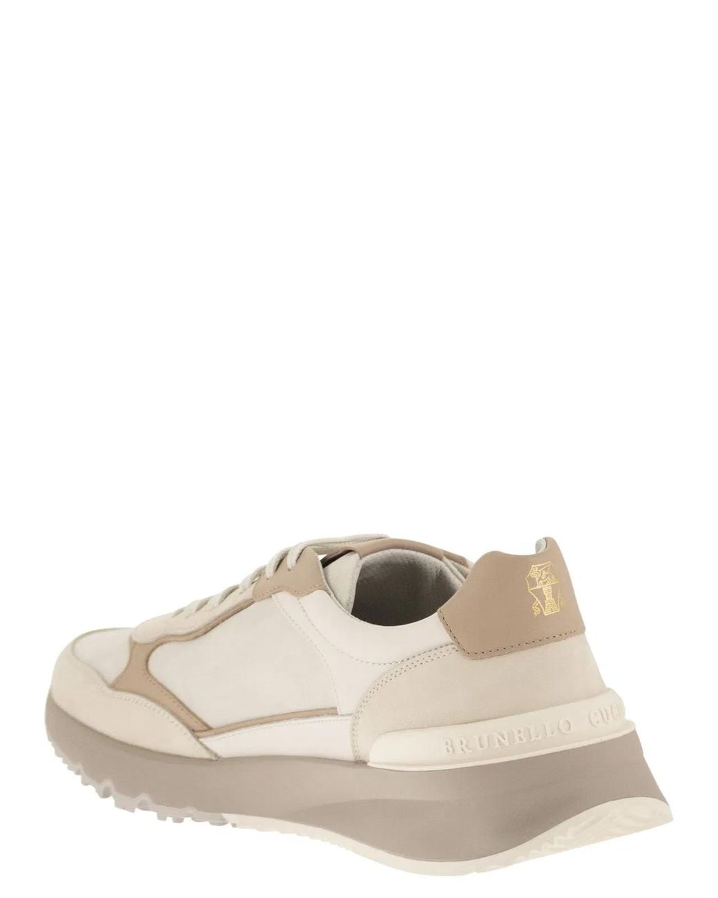 Brunello Cucinelli Natural Multicolour Leather And Suede Runner Sneakers for men