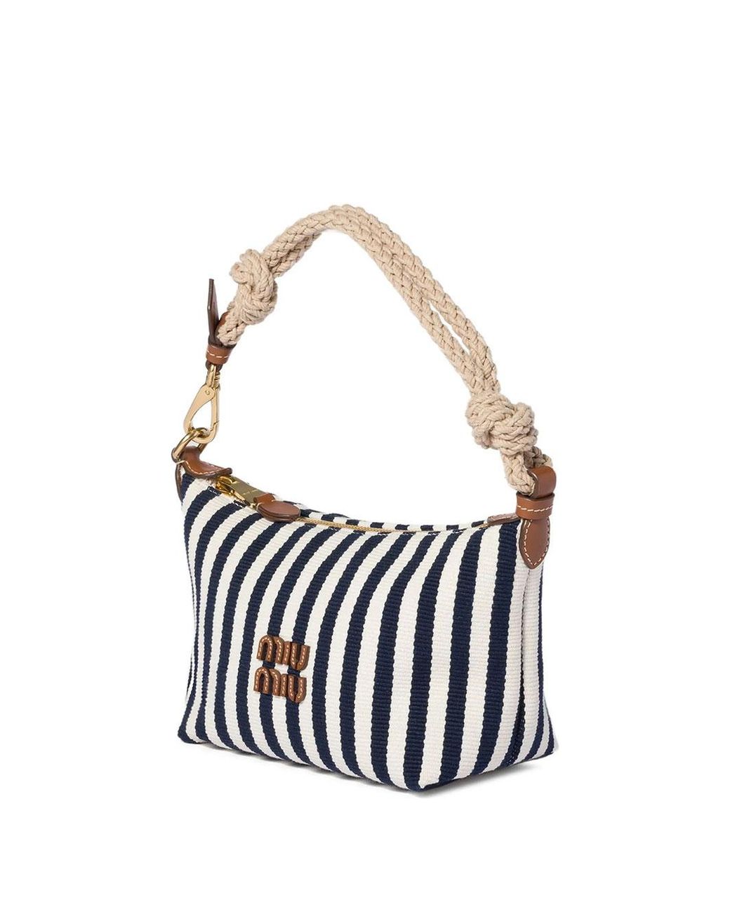 Miu Miu White Embroidered Canvas Shoulder Bag