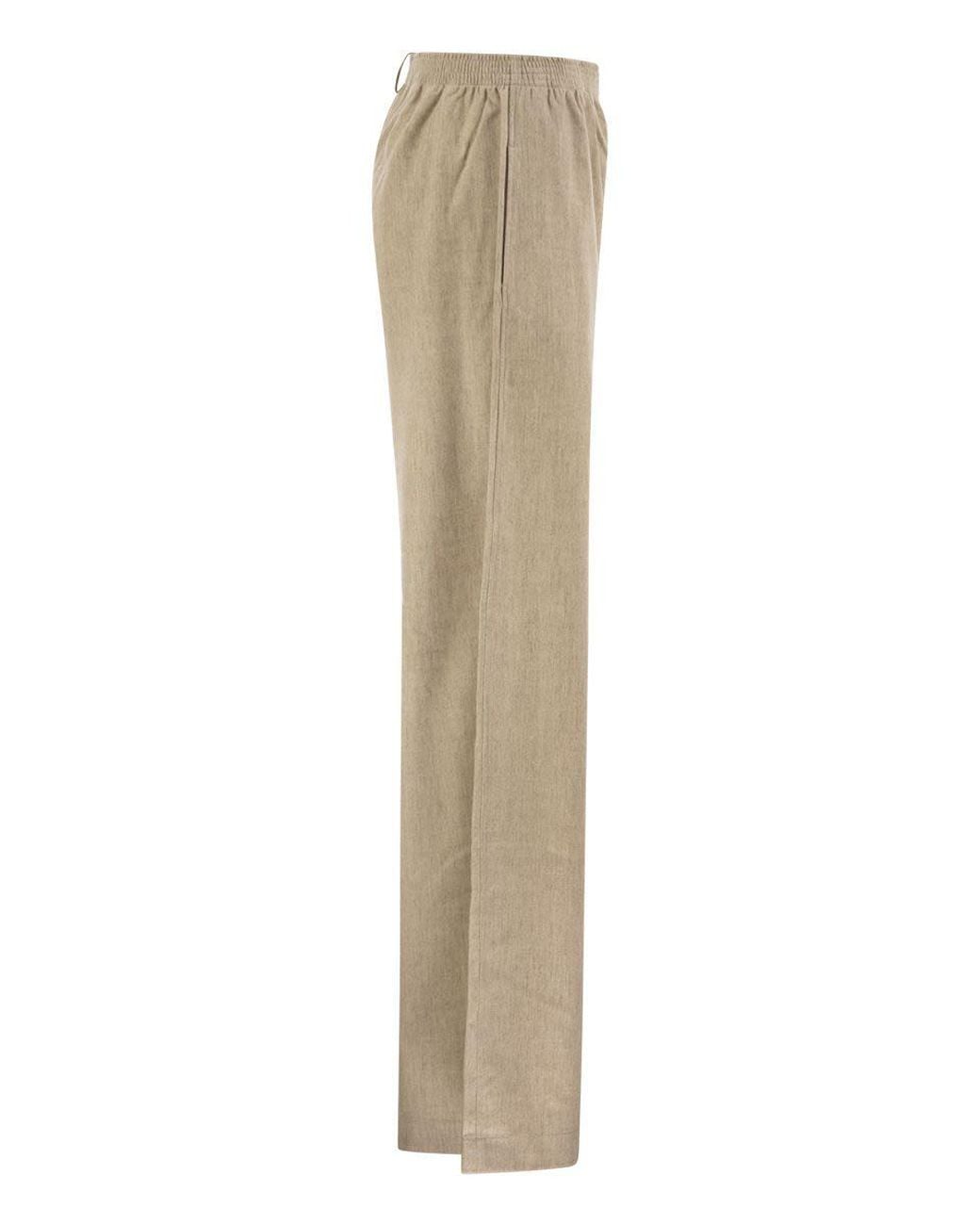 Fabiana Filippi Natural Virgin Wool Flannel Trousers With Elasticated Waistband