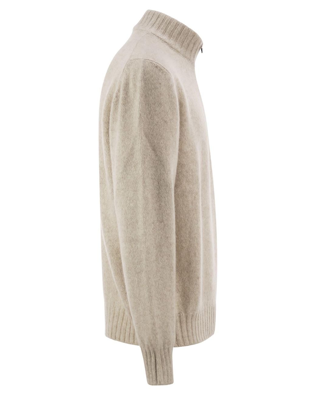 Kiton Natural Pure Cashmere Half-Zip High-Neck Jumper for men