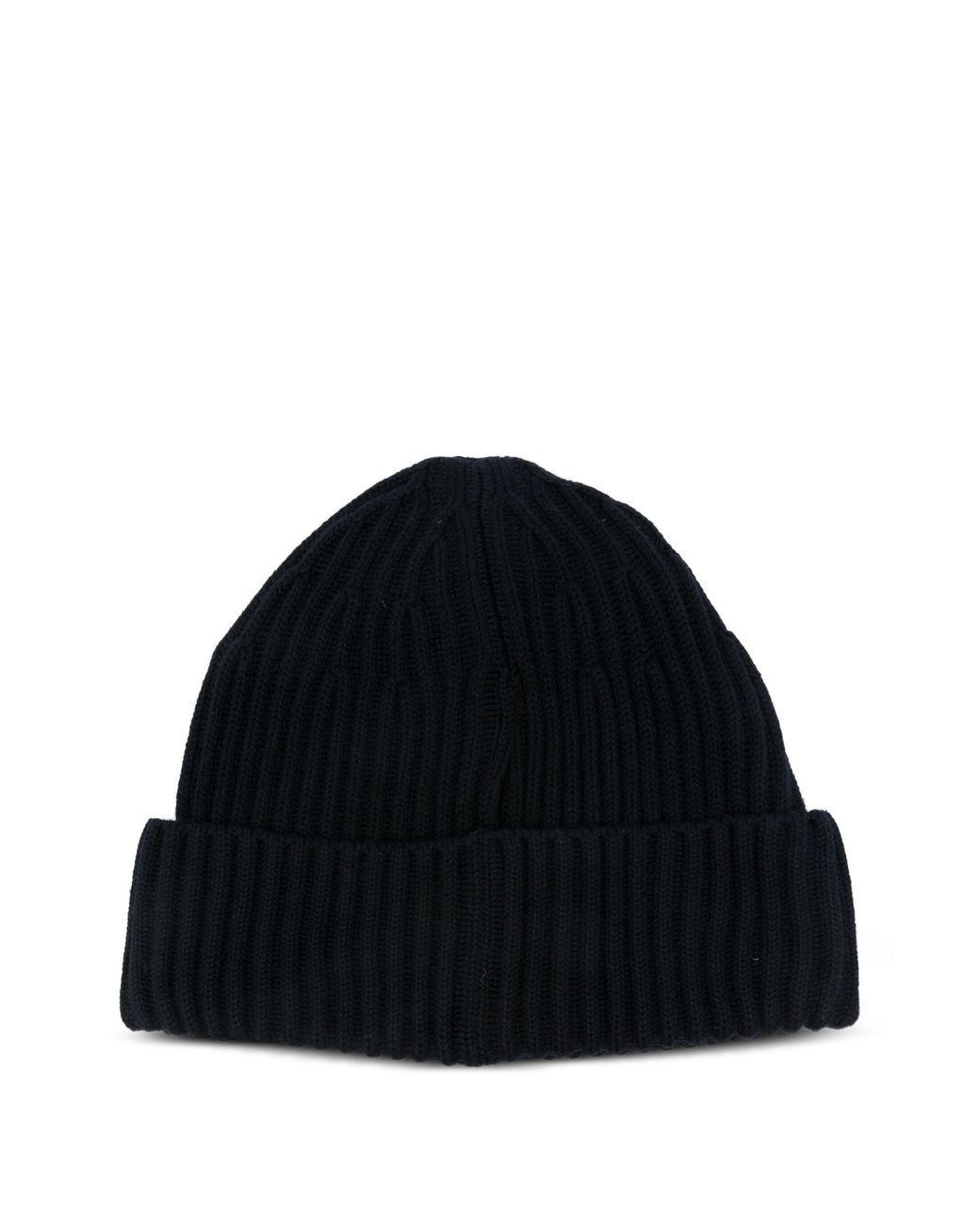 Stone Island Black Logo-Patch Ribbed-Knit Beanie Hat for men