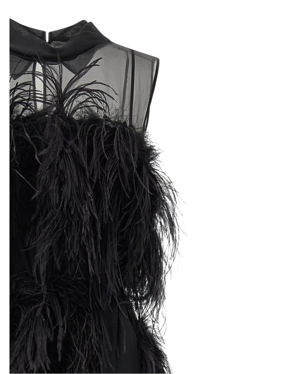 Alberta Ferretti Black Chiffon And Feather Dress
