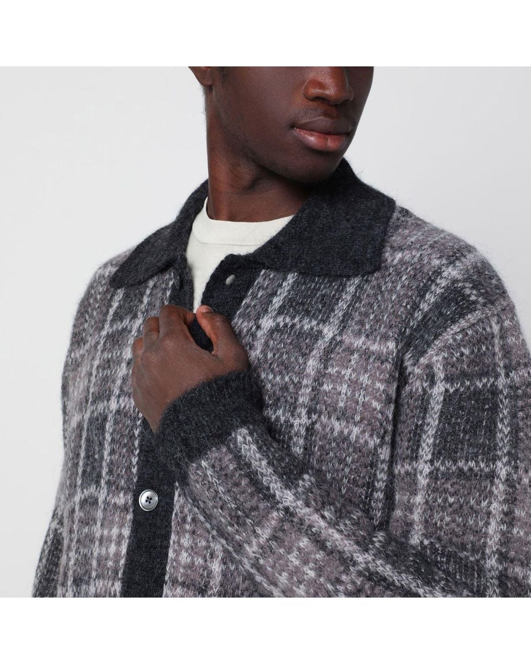 Our Legacy Gray Checked Evening Polo Sweater for men