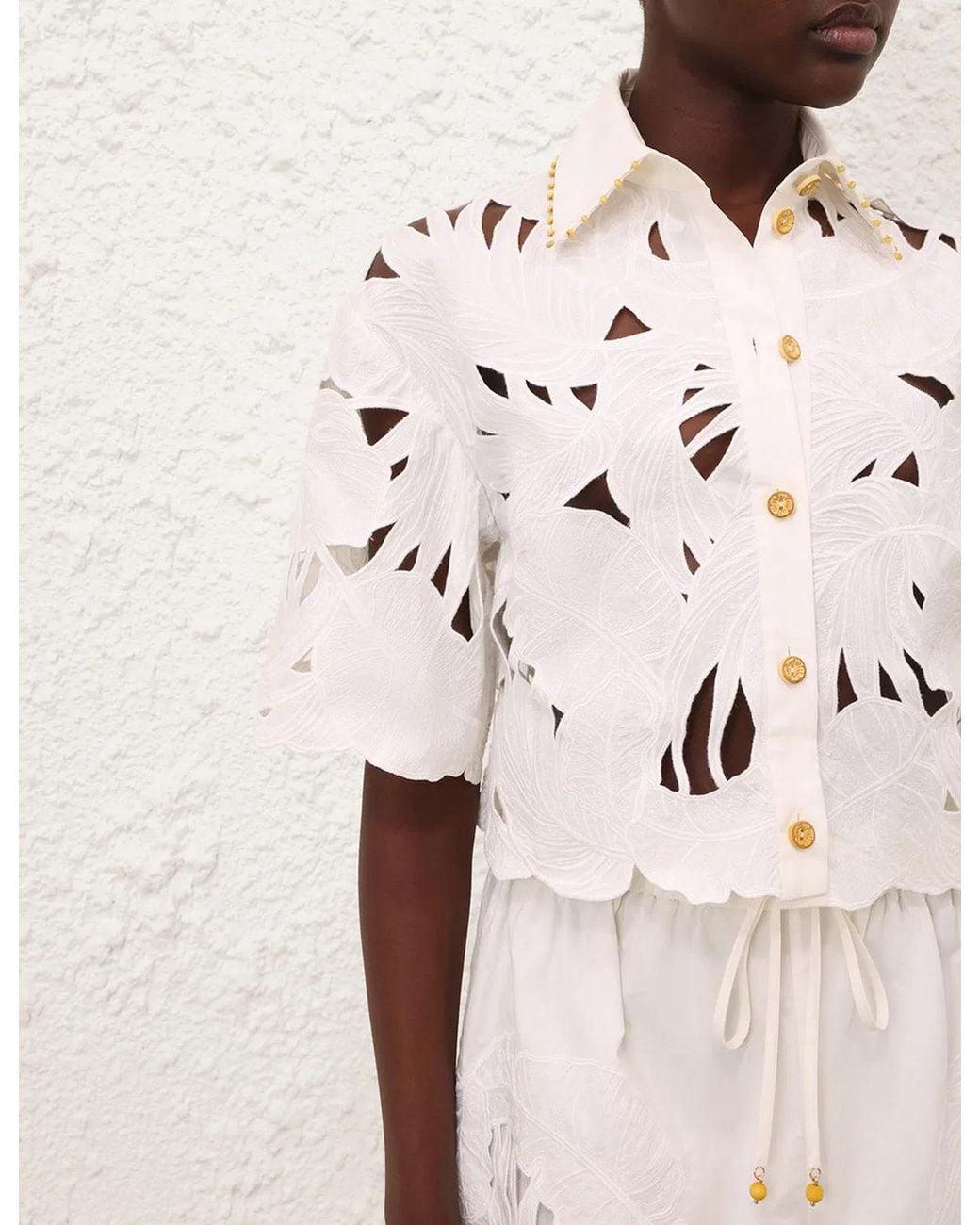 Zimmermann White Mahon Embroidered Crop Shirt