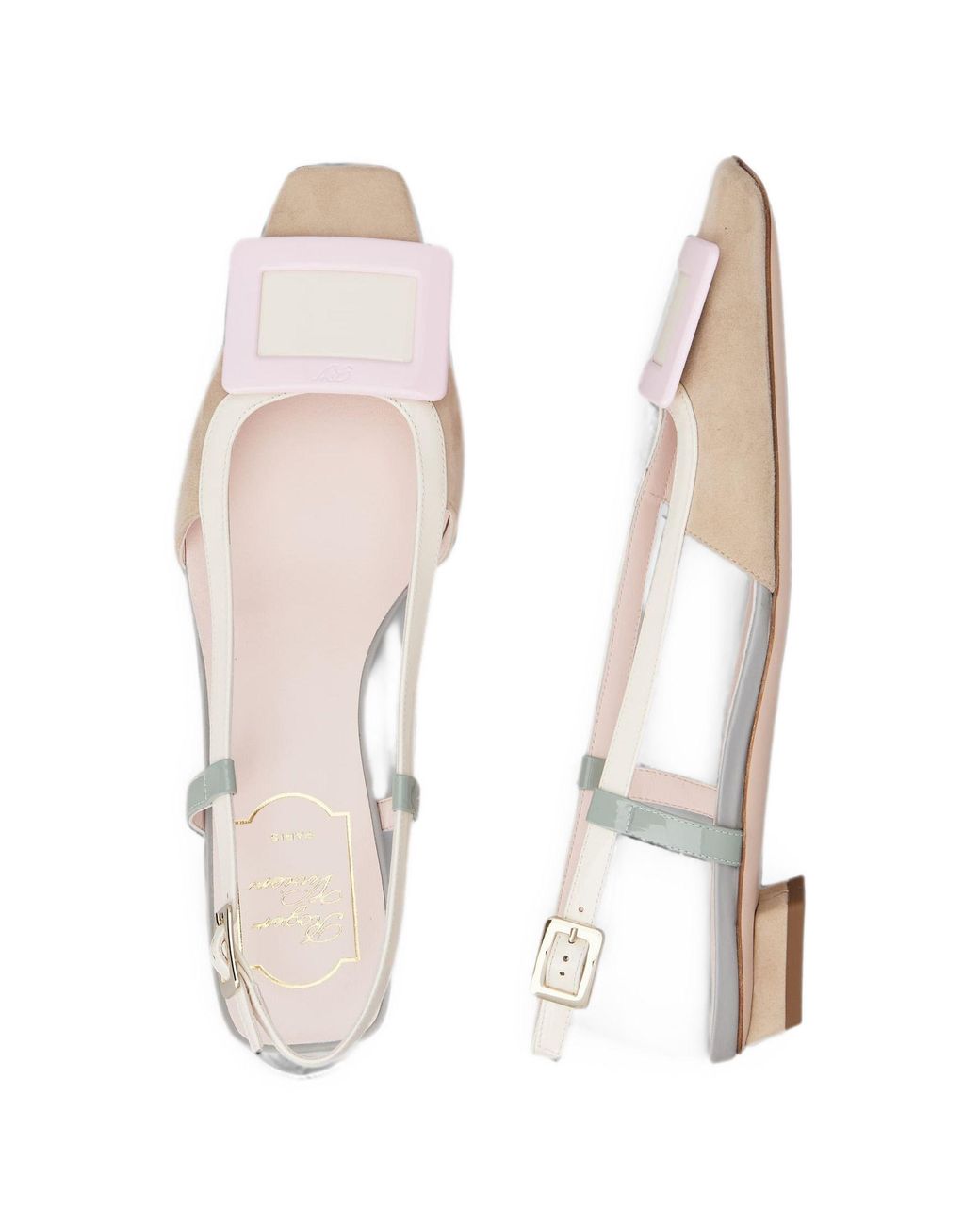 Roger Vivier Natural Suede Belle Vivier Slingback Ballerinas
