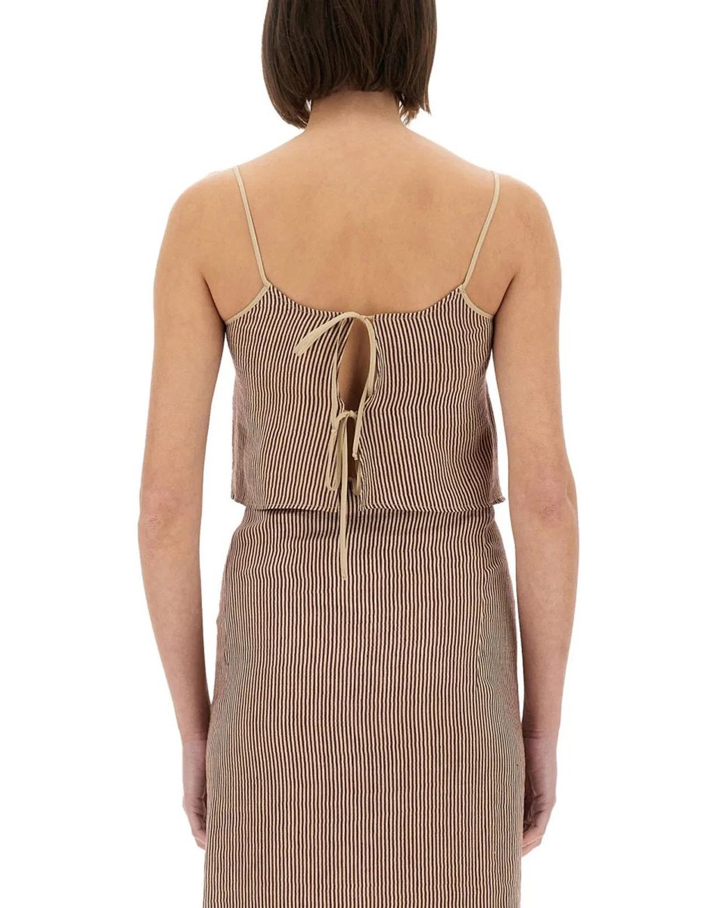 Alysi Brown "Micro Stripe" Top With Laces