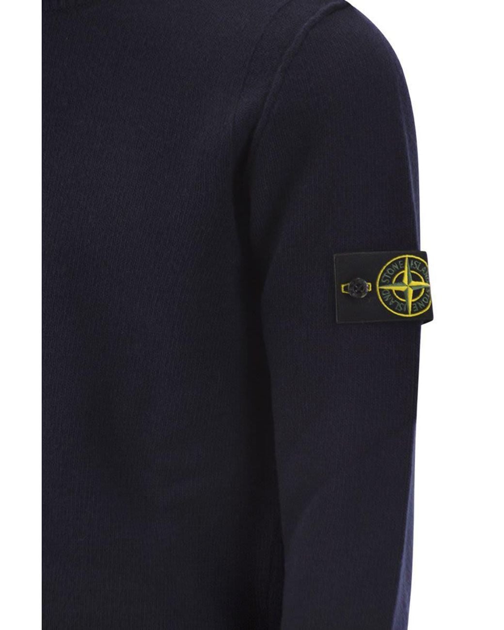 Stone Island Blue Crew-Neck Jumper With Reverse Stitch Details for men