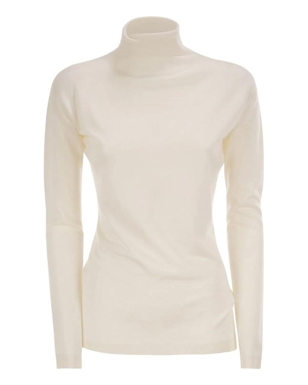Fabiana Filippi White Cashmere And Silk Roll-Neck Jumper With An Essential Silhouette
