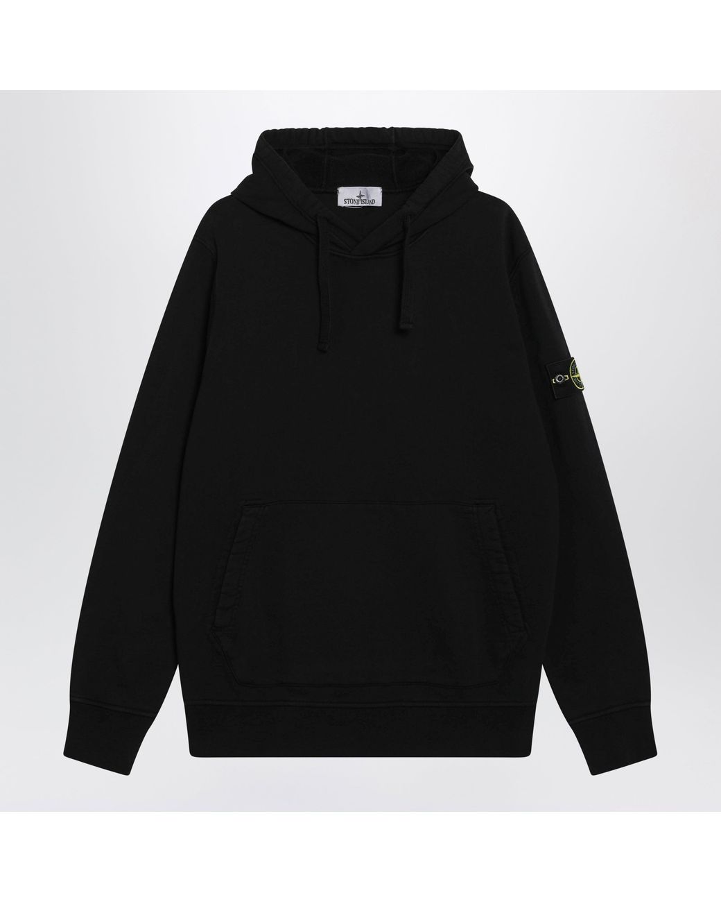 Stone Island Black Cotton Hoodie With Kangaroo Pocket And Logo Patch for men