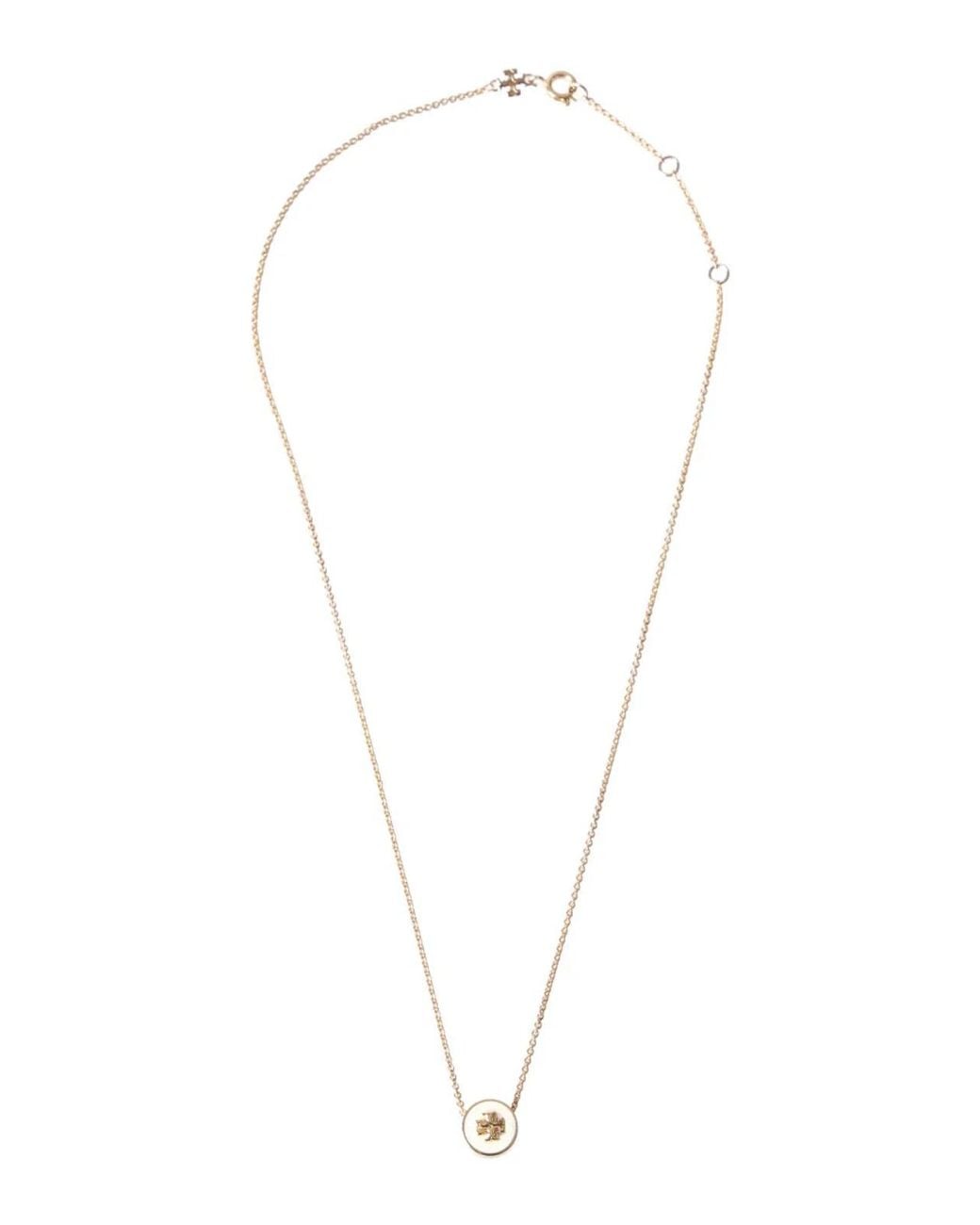Tory Burch White Icon Enamel Pendant Necklace