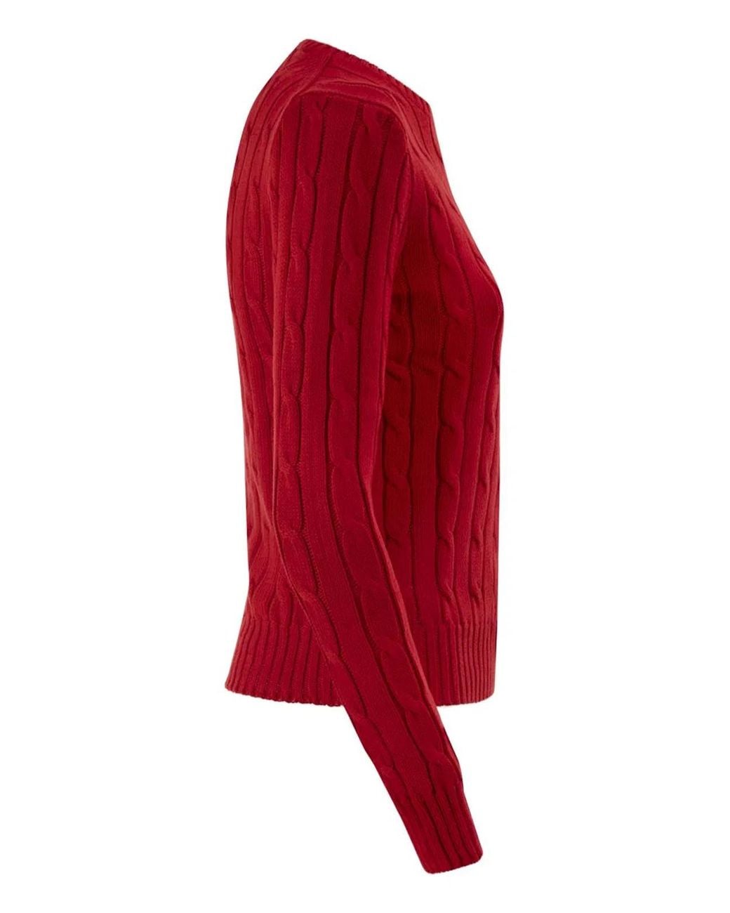 Polo Ralph Lauren Red Cotton Cable Knit Crew Neck Jumper