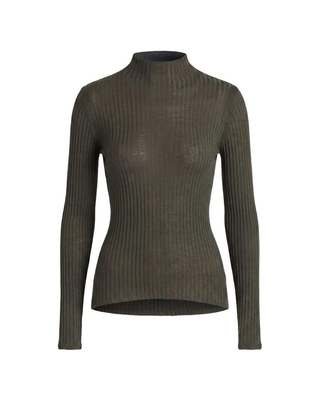 Patrizia Pepe Green Ribbed-Knit High-Neck Sweater
