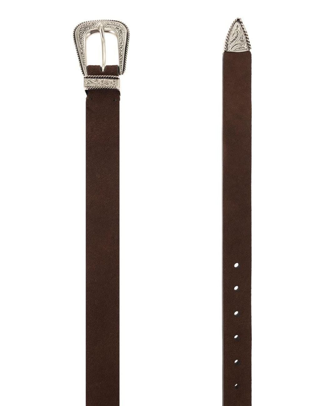 Brunello Cucinelli Brown Suede Leather Belt With Engraved Western Buckle for men