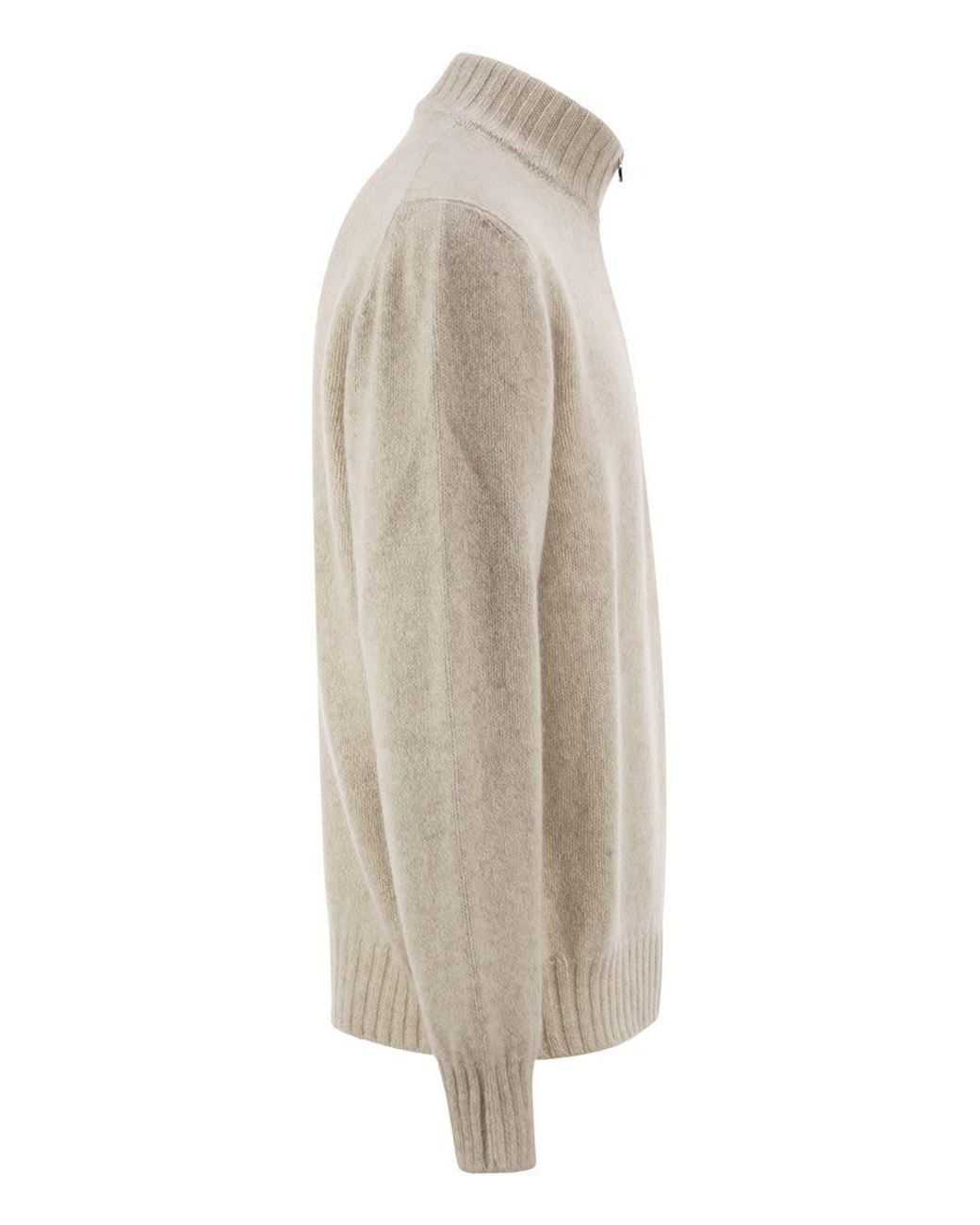 Kiton Natural Pure Cashmere Half-Zip High-Neck Jumper for men