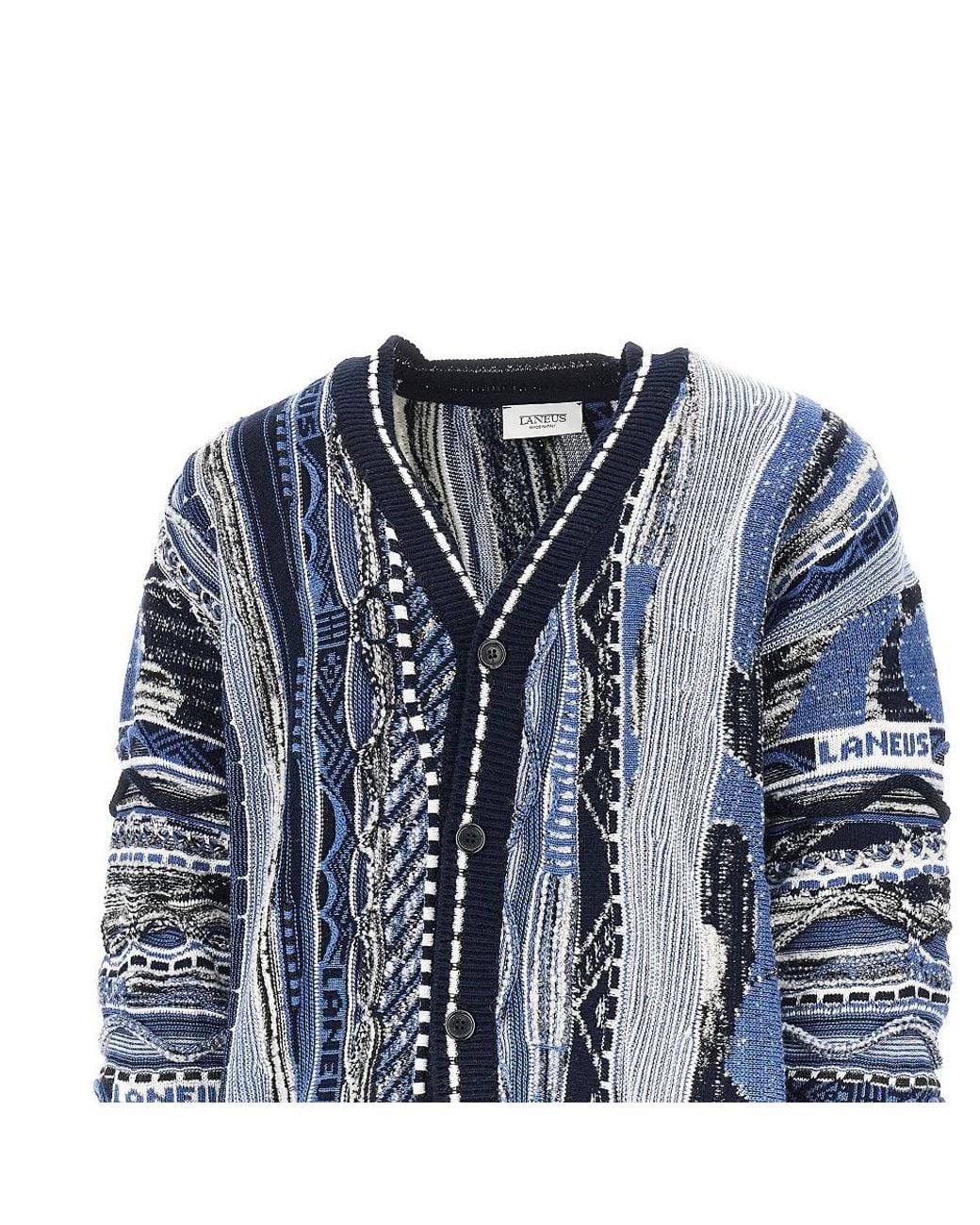 Laneus Blue Jacquard Knit Cardigan for men