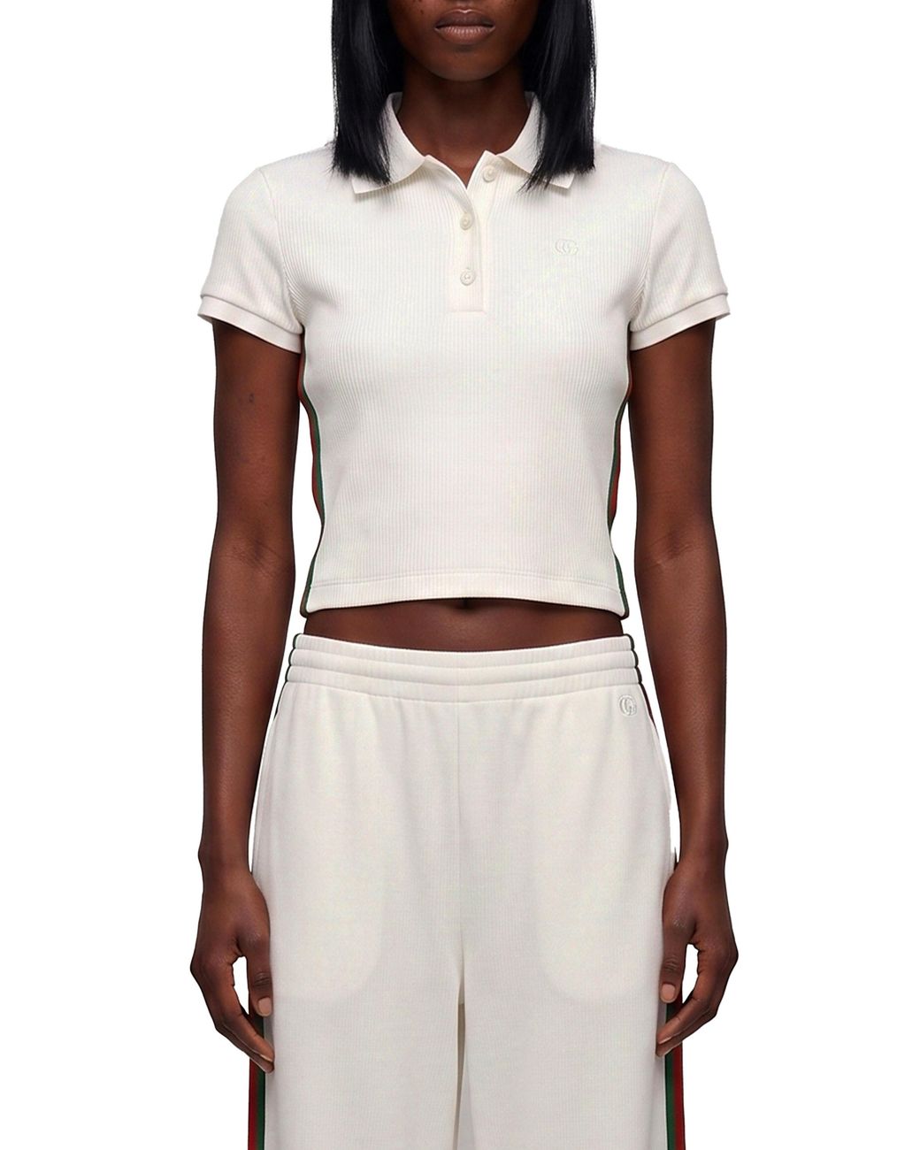 Gucci White Cotton Jersey Ribbed Polo With Web