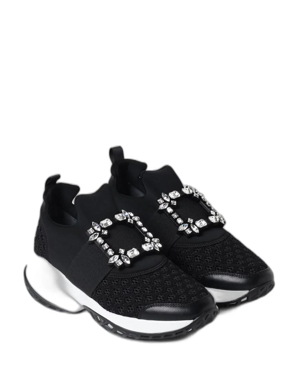 Roger Vivier Black Viv' Run Fabric Crystal Buckle Sneakers