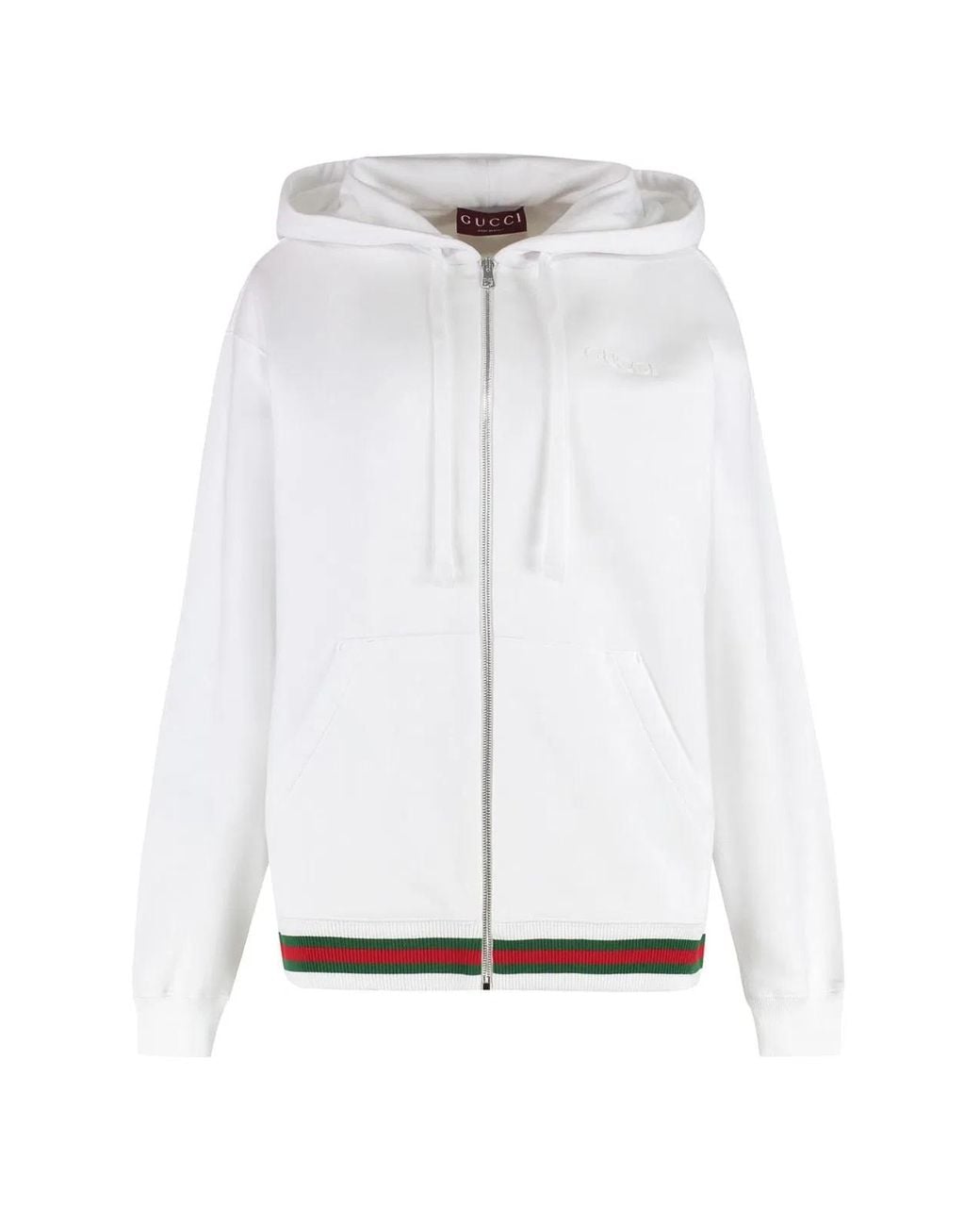 Gucci White Full Zip Cotton Hoodie Sweatshirts