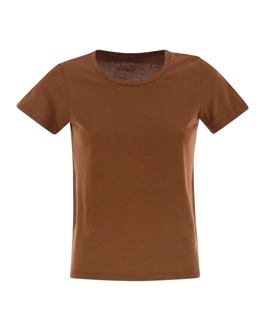 Majestic Brown Crew-Neck Short-Sleeved Cotton T-Shirt