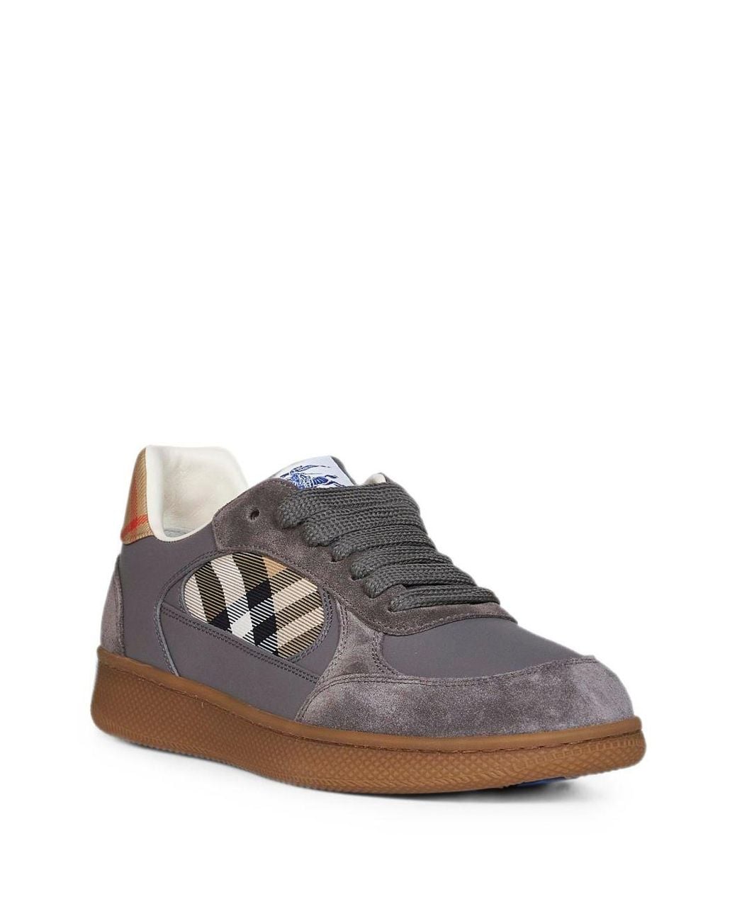 Burberry Blue Terrace Leather And Check Sneakers for men