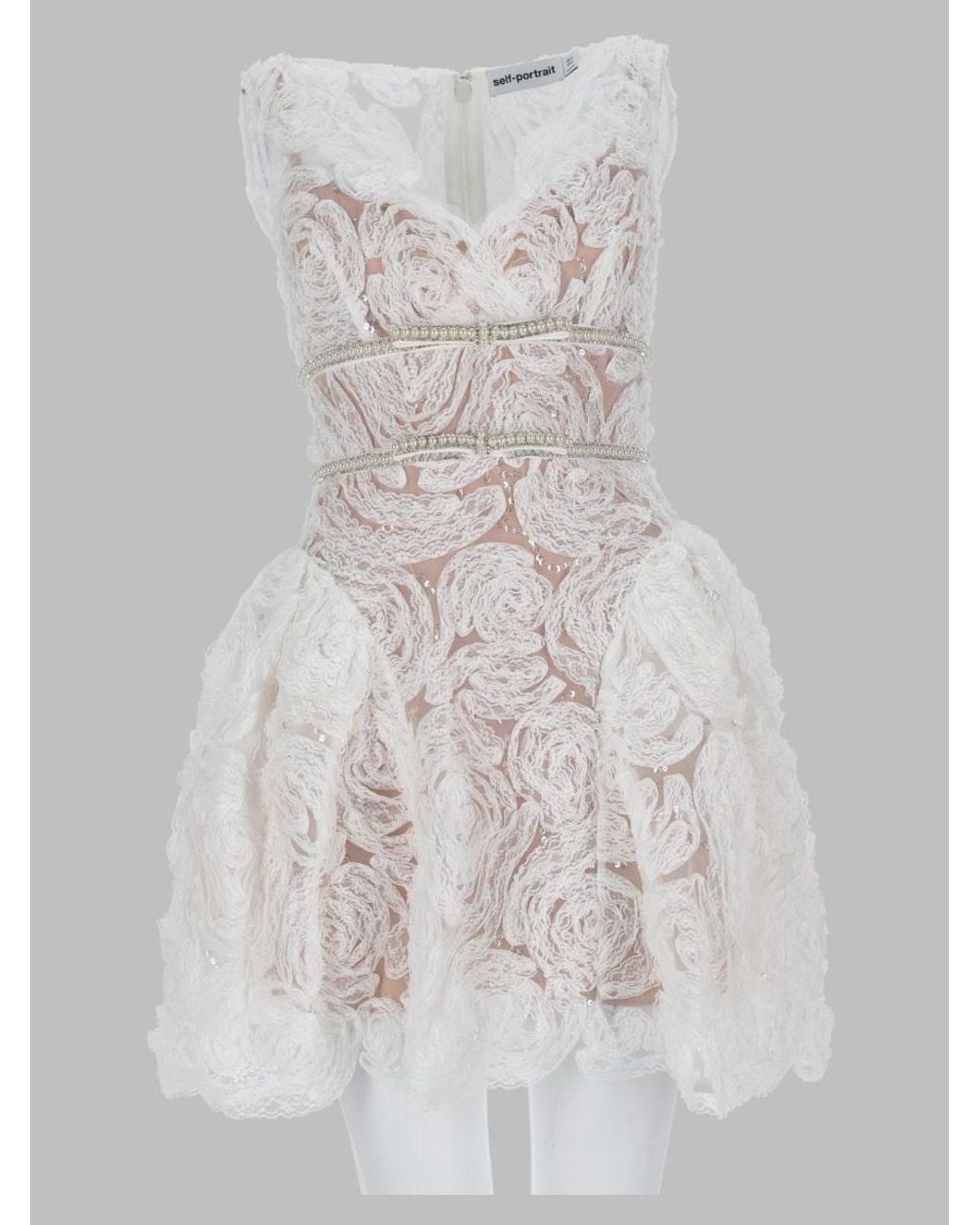 Self-Portrait White Lace Appliqué Mini Dress
