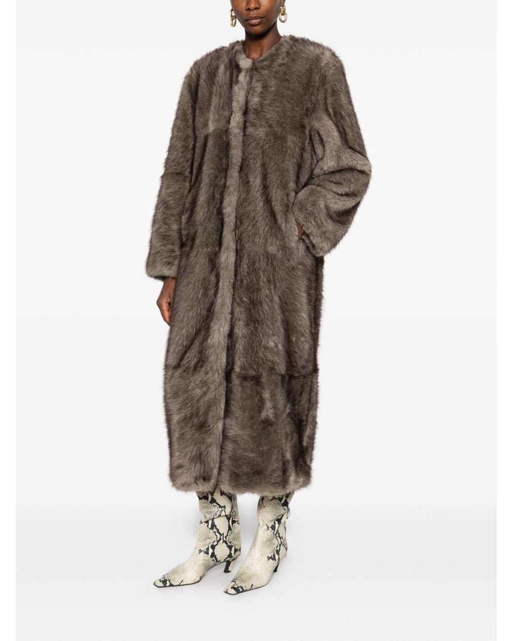 Stand Studio Brown Hilma Faux Fur Long Coat