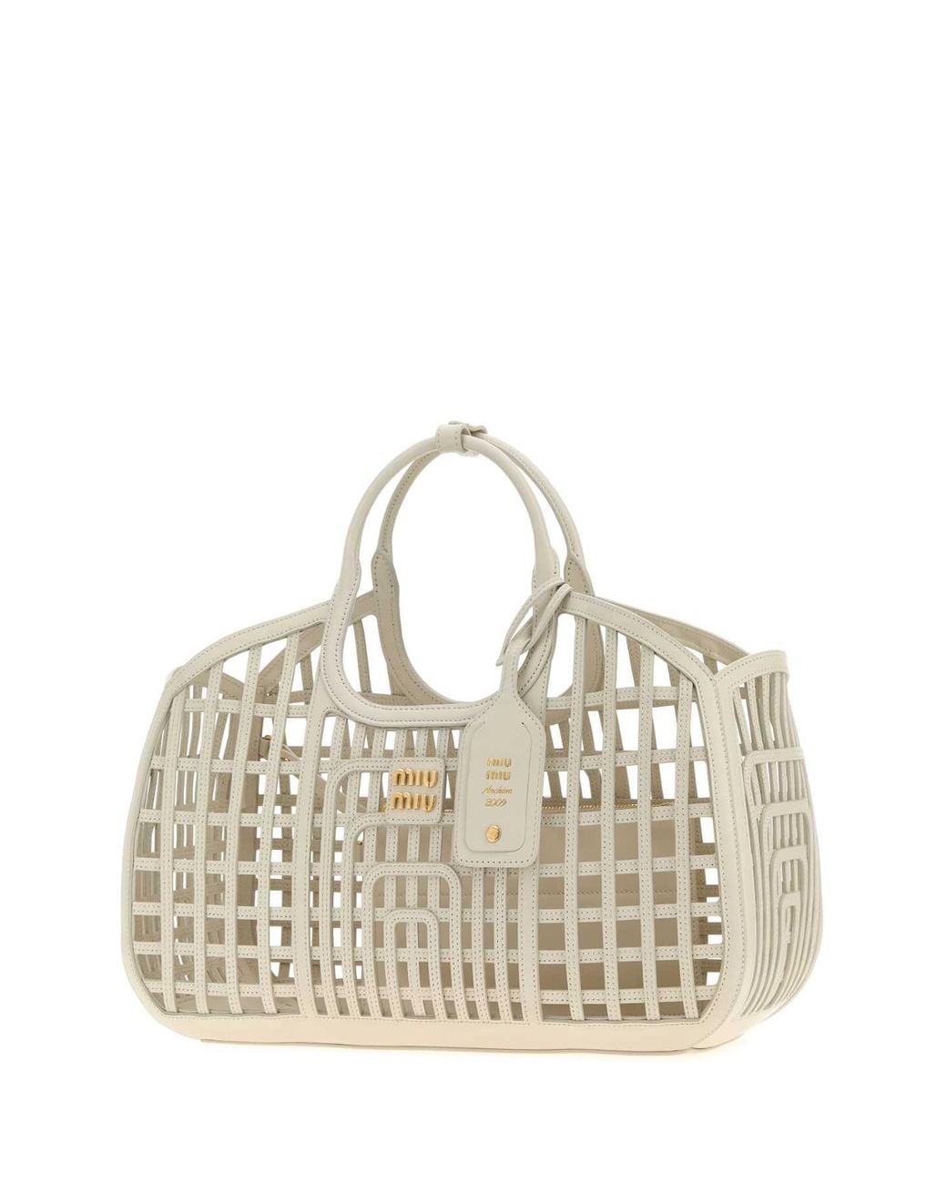 Miu Miu Metallic Chalk Leather Shopping Bag