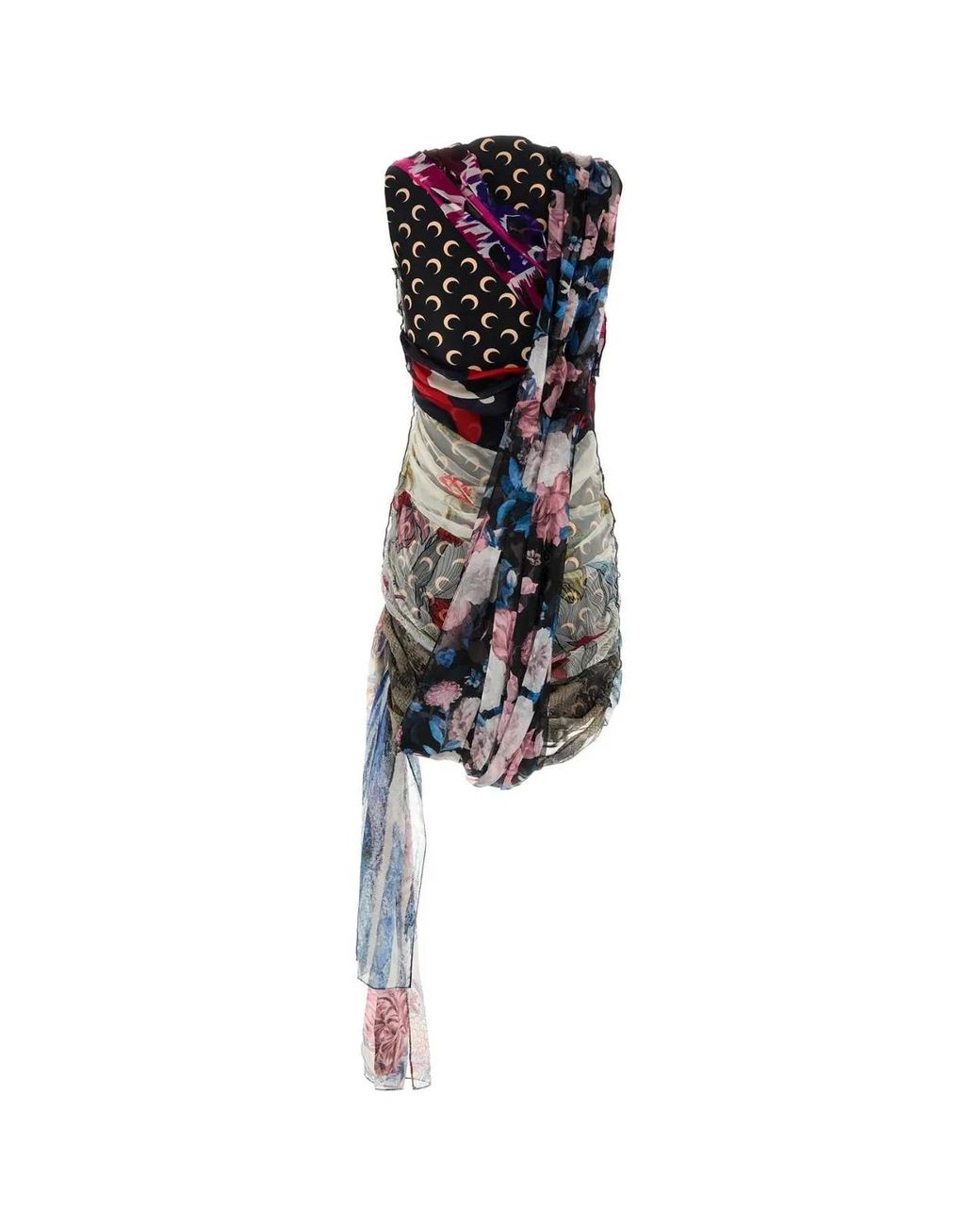 MARINE SERRE Black Silk Scarves Draped Dress