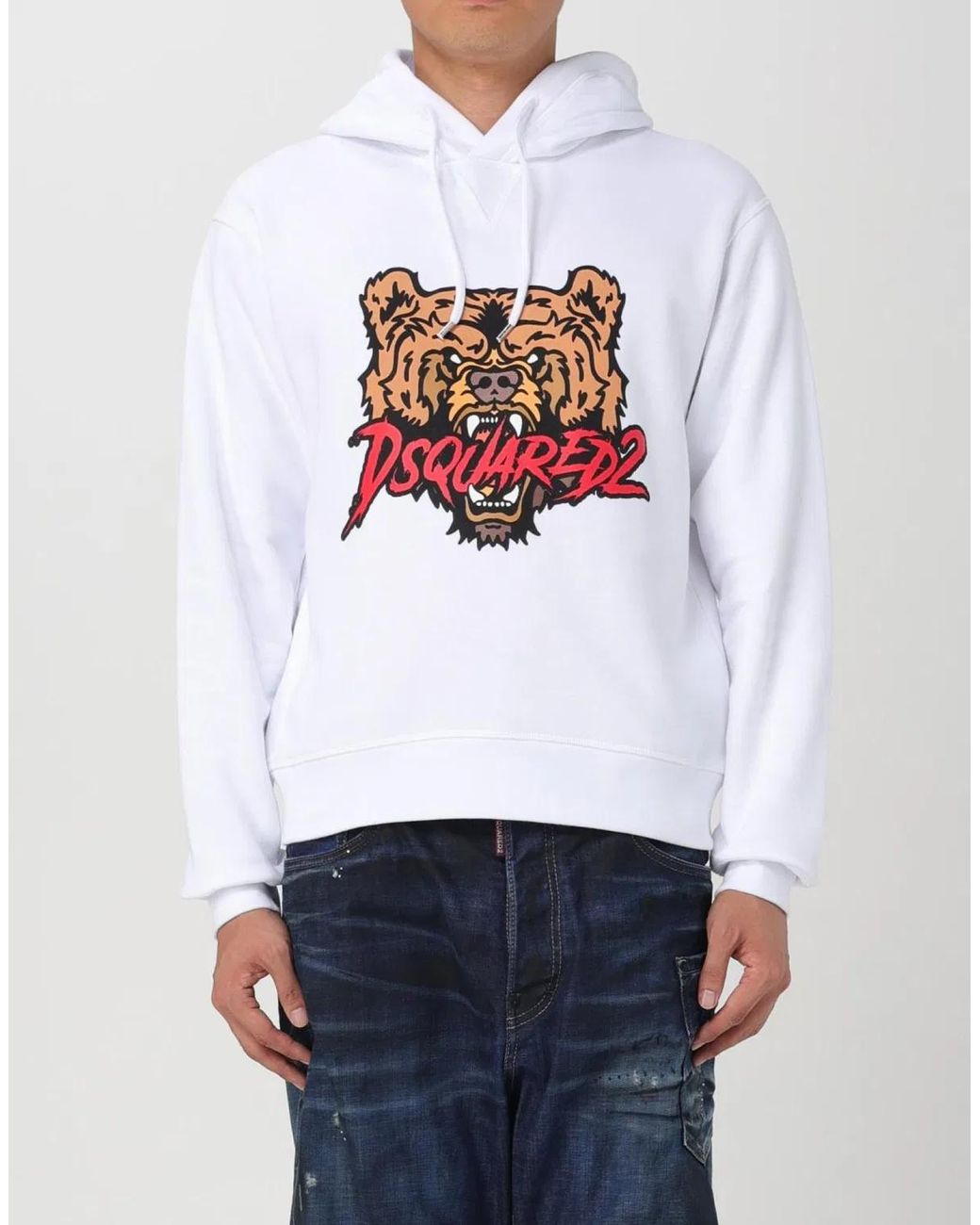 DSquared² White Angry Bear Logo Cool Fit Hoodie for men