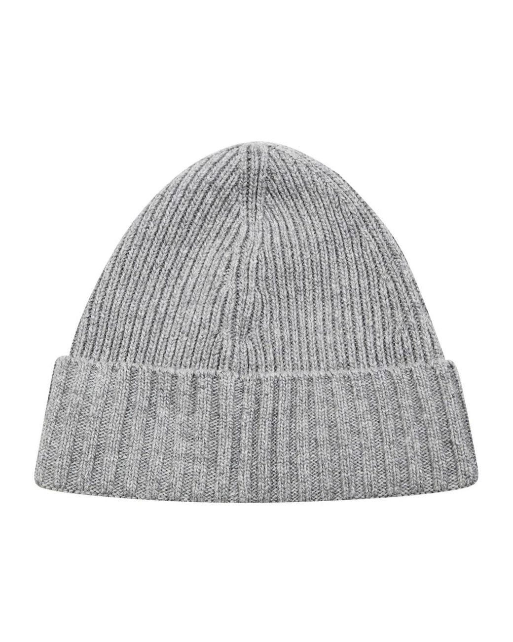 Stone Island Gray Beanie With Compass Patch Ribbed Wool Cashmere