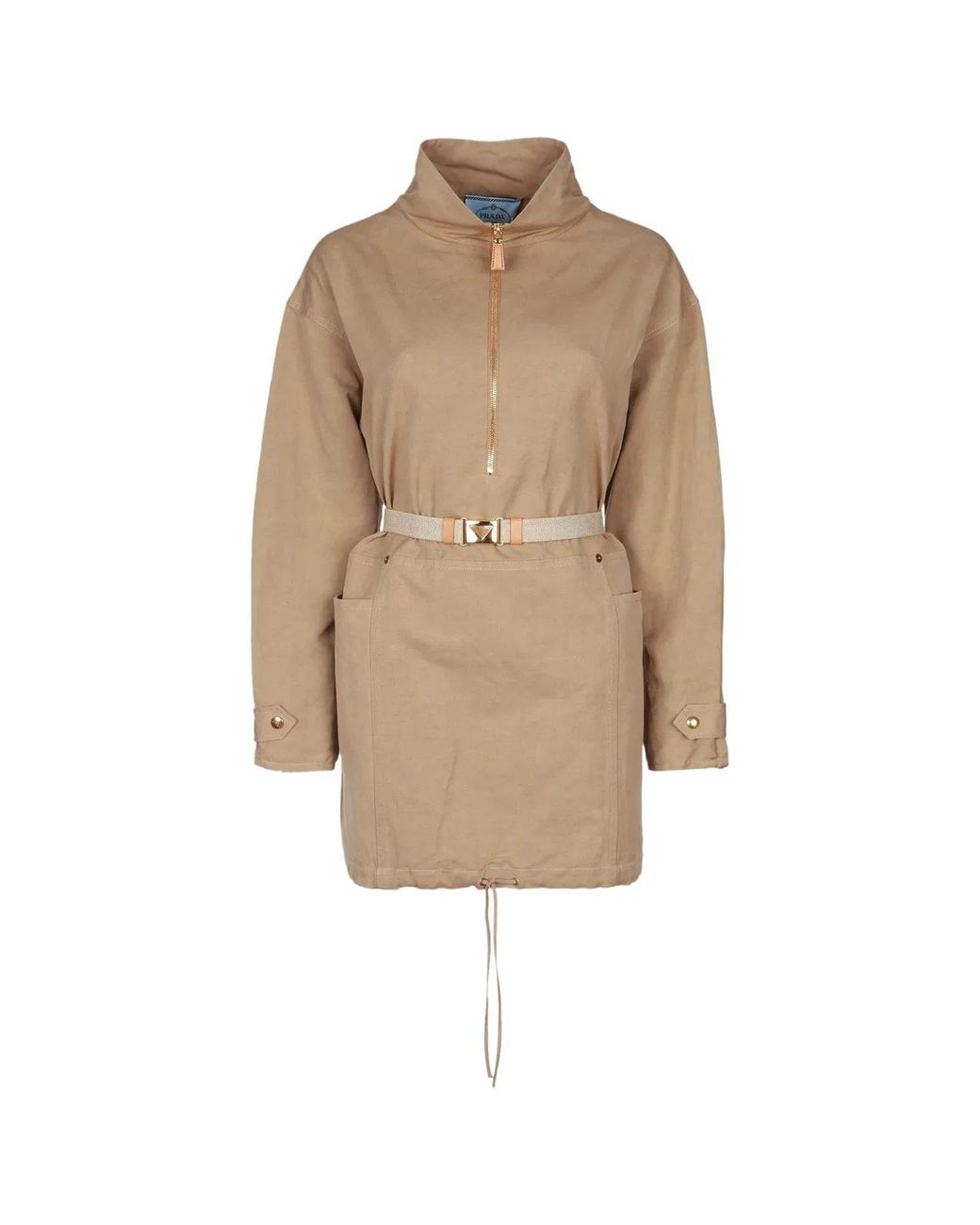 Prada Natural Half Zipped Drawstring Jacket