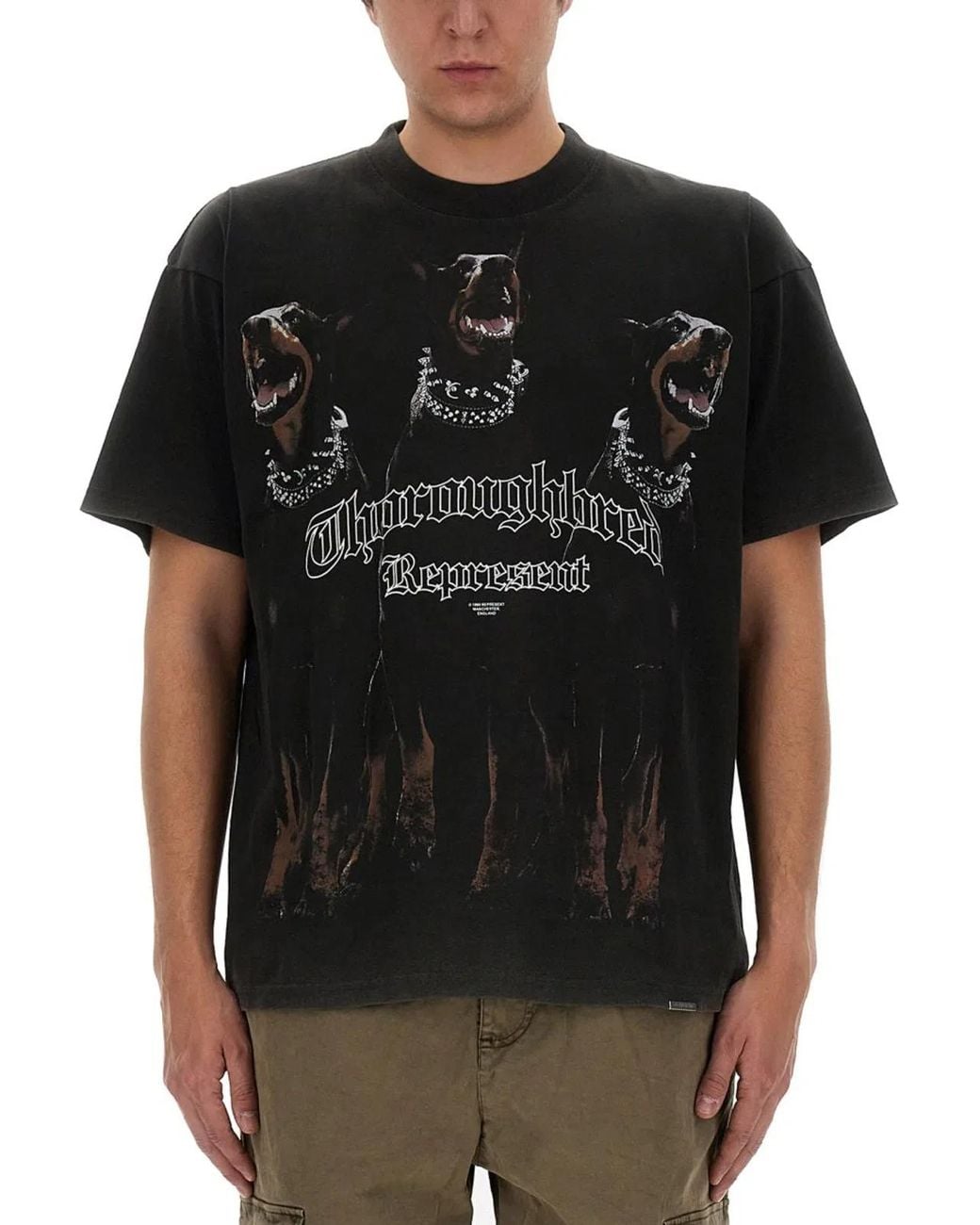 Represent Black Cotton Crew-Neck T-Shirt for men
