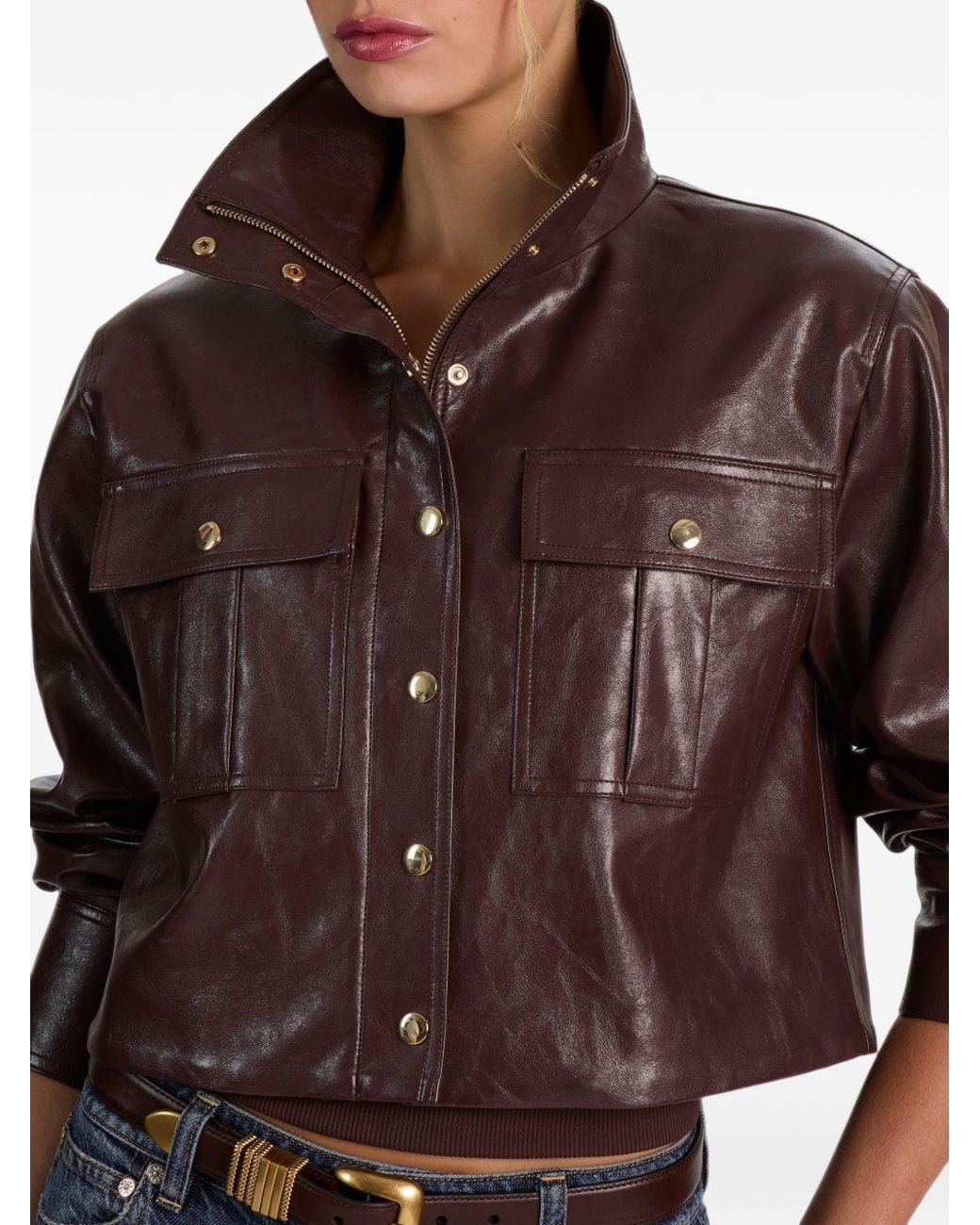 Alice + Olivia Brown James Vegan Leather Jacket