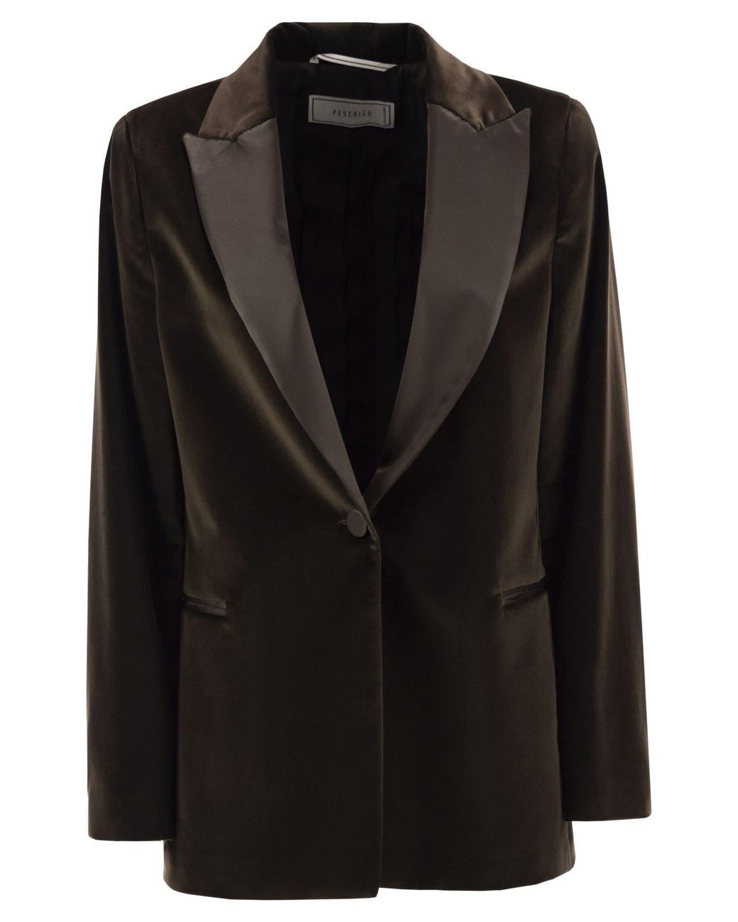 Peserico Black Single-Breasted Stretch Velvet Blazer With Satin Lapels